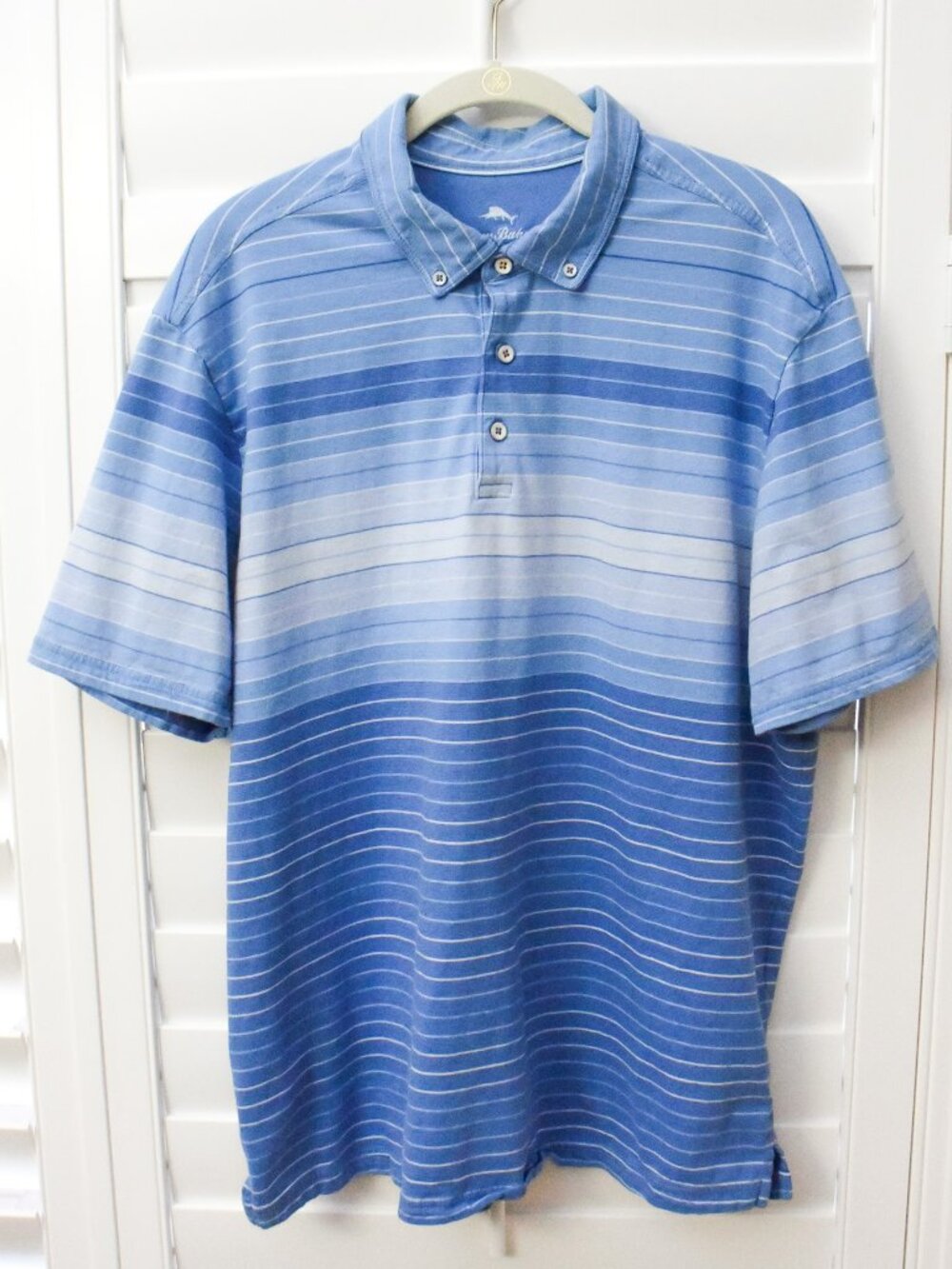 *Tommy Bahama* Men's Short Sleeve Polo Shirt - Blue Horizontal Striped , size XL